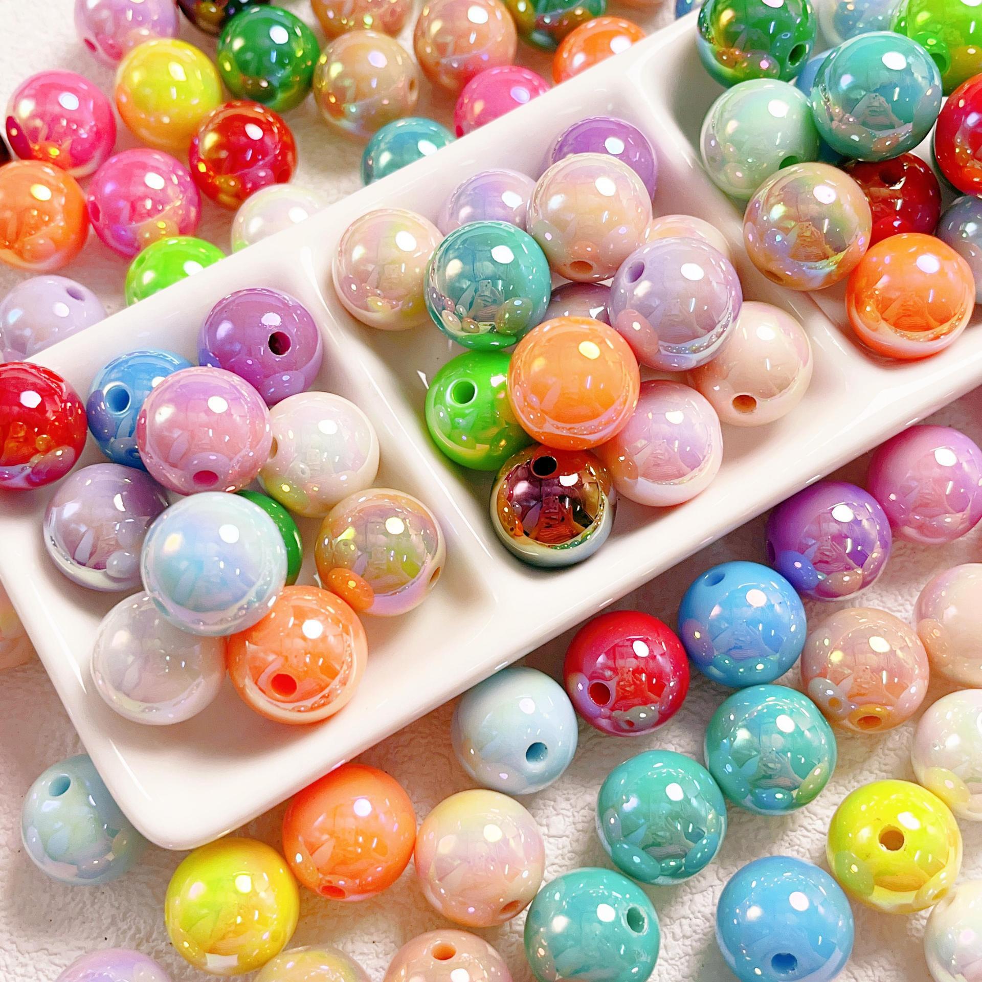Uv-coated colored straight-hole beads acrylic loose beads bracelet diy accessory, beaded mobile phone chain material full figure