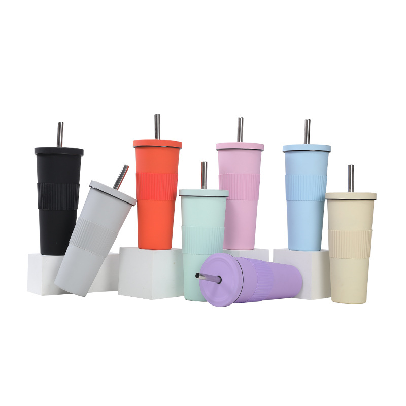 Cross-border factory direct supply stainless steel insulated cups, simple solid color large-capacity water cups, bubble milk tea straw cups Specification drawing