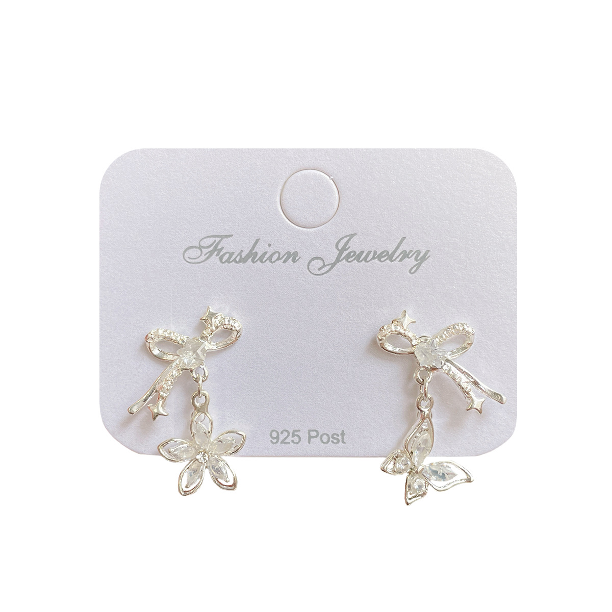 Korean version zircon bow star earrings, women's silver needle, niche design, simple and exquisite, versatile, light luxury earrings Item Picture