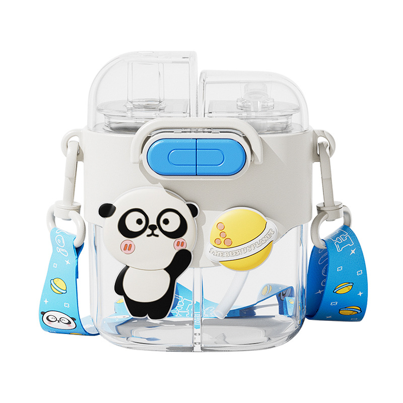 Personalized and trendy animal plastic cups, cute cartoon dolls, double-drinking cups, portable large-capacity outdoor sports water cups Item Picture
