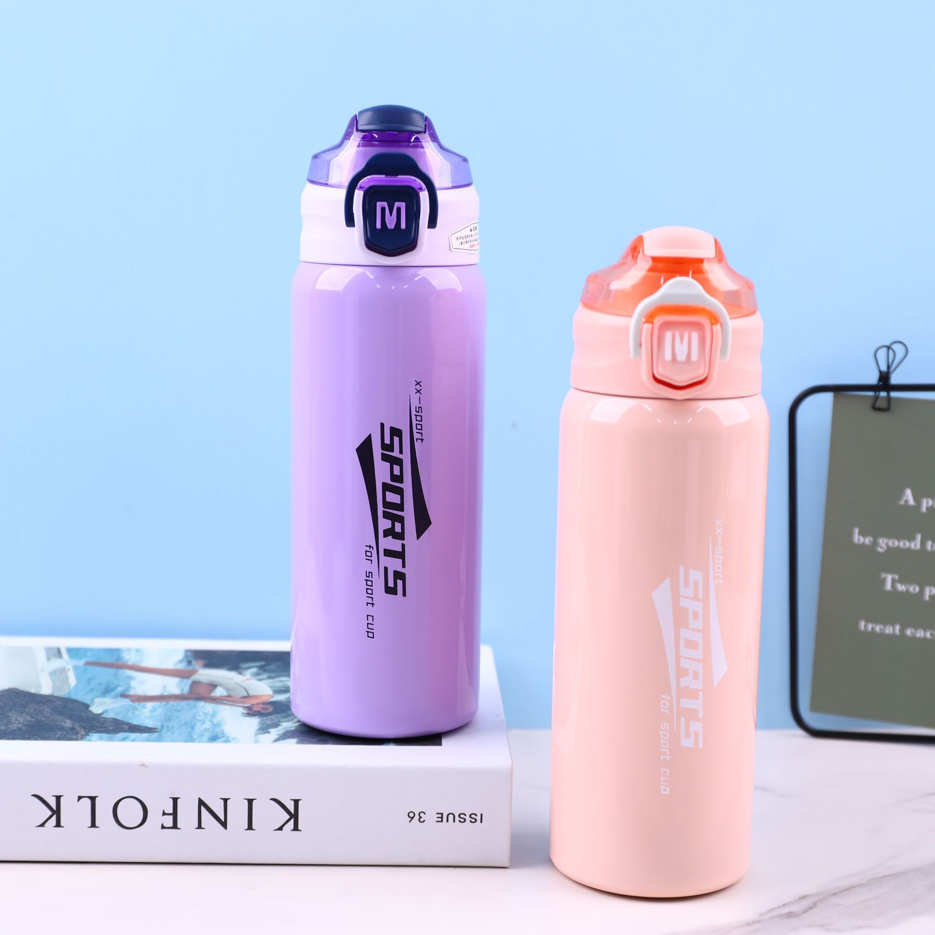 Korean version 316 stainless steel sports water bottle, vacuum with handle, portable straw cup, outdoor fitness and mountaineering insulated cup Specification drawing