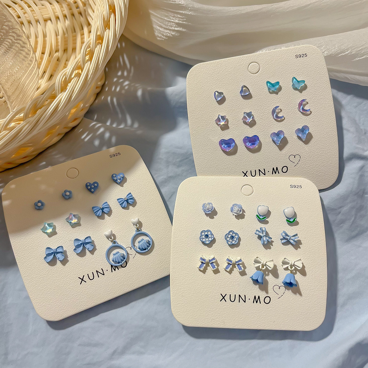 Summer fresh blue stud earring set for whitening, versatile silver needle earrings, 2024 new niche earrings for women wholesale details Picture