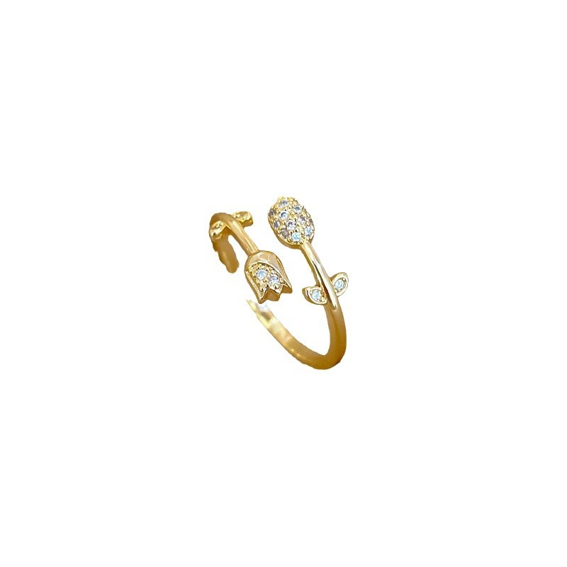 【 Real Gold 】 Rose full diamond ring with adjustable opening, simple jewelry, Japanese-style ring couple rings Item Picture