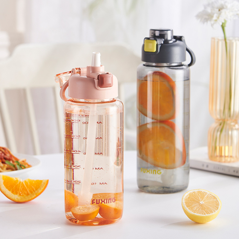 Cute water cup, portable water bottle, outdoor sports leak-proof plastic cup, simple student space cup, portable cup details Picture