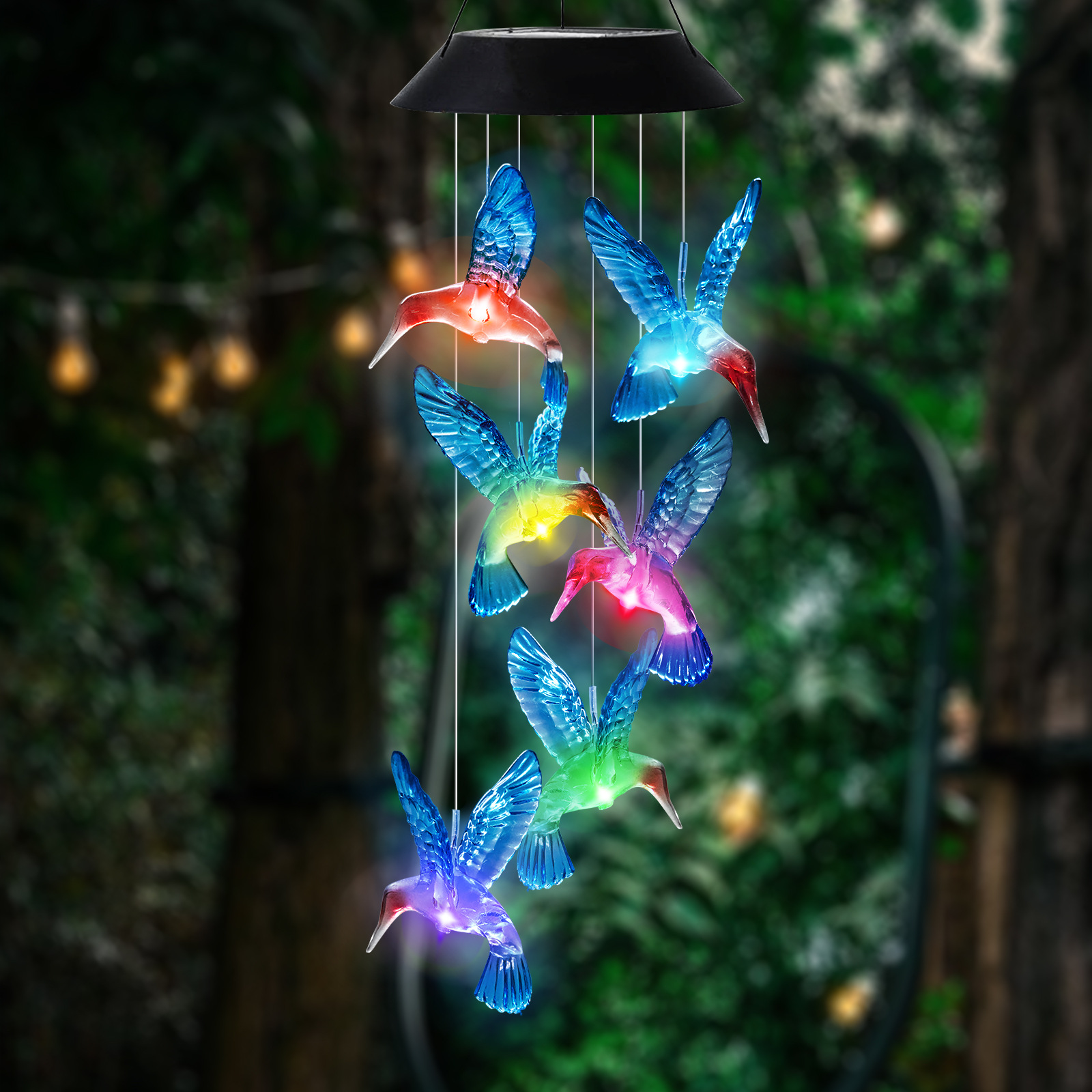 New outdoor solar wind chime LED black shell bluebird wind chime Christmas gift full figure