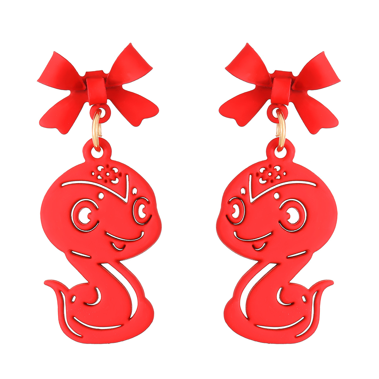 For autumn and winter, the Anke red bow zodiac snake earrings for women are a niche and high-end look. New Year's zodiac year earrings and stud earrings Item Picture