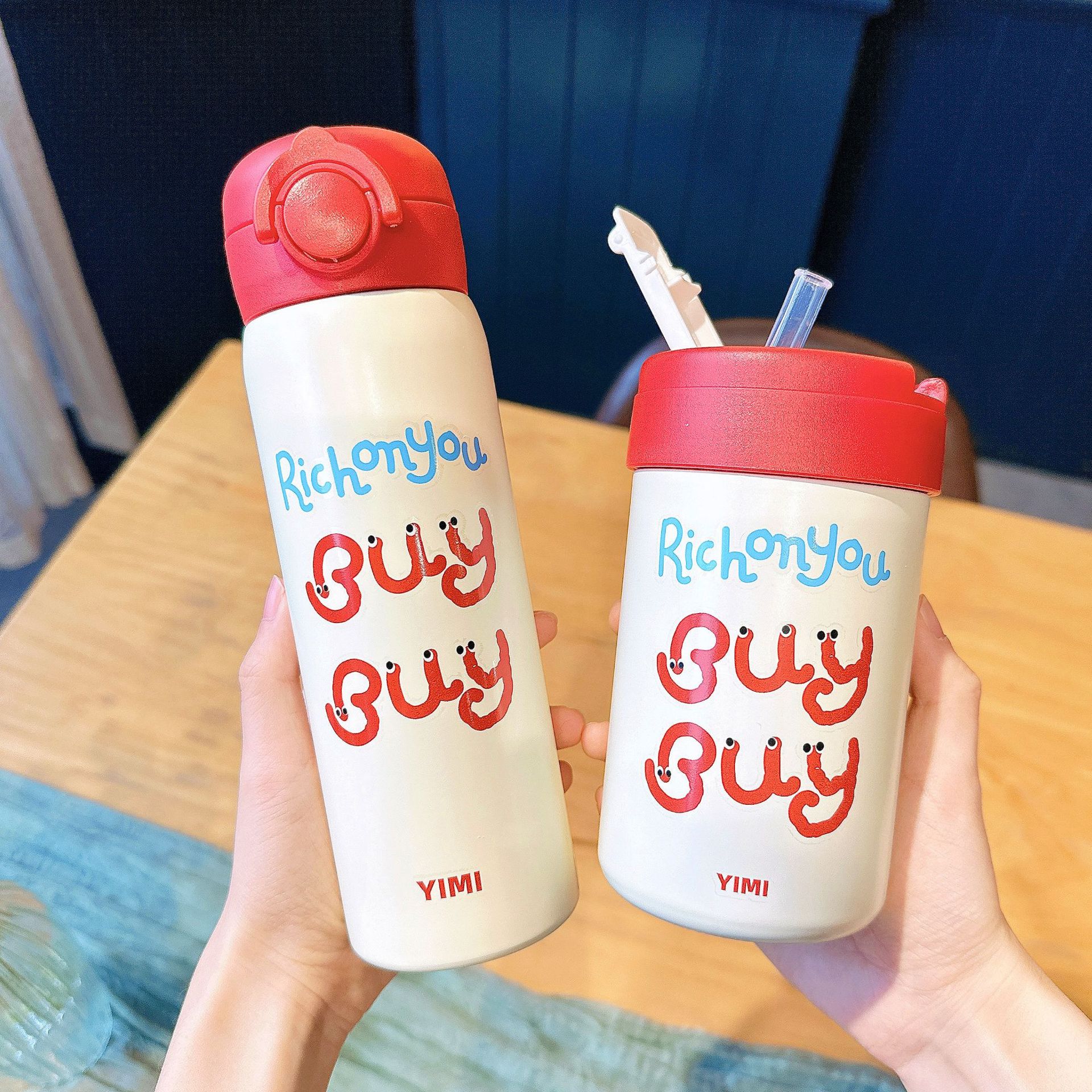 Cute cartoon insulated cup, student high appearance level souvenir water cup, 316 stainless steel couple portable straw cup Specification drawing