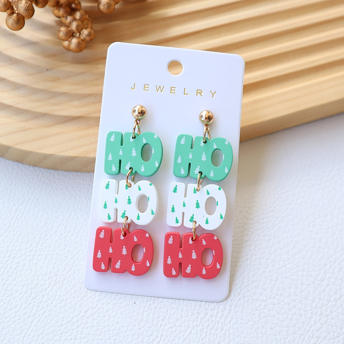 Christmas acrylic imitation soft clay lacquer earrings HO personalized letter Christmas tree print earrings, holiday earrings for women full figure