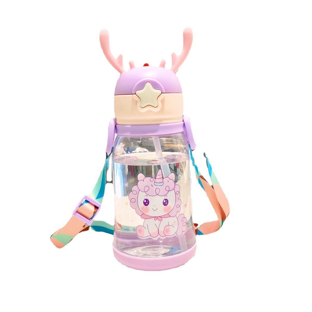 Children's straw cup, learning to drink cup, leak-proof and cute antler water bottle for boys and girls, anti-drop portable water cup for primary school students details Picture