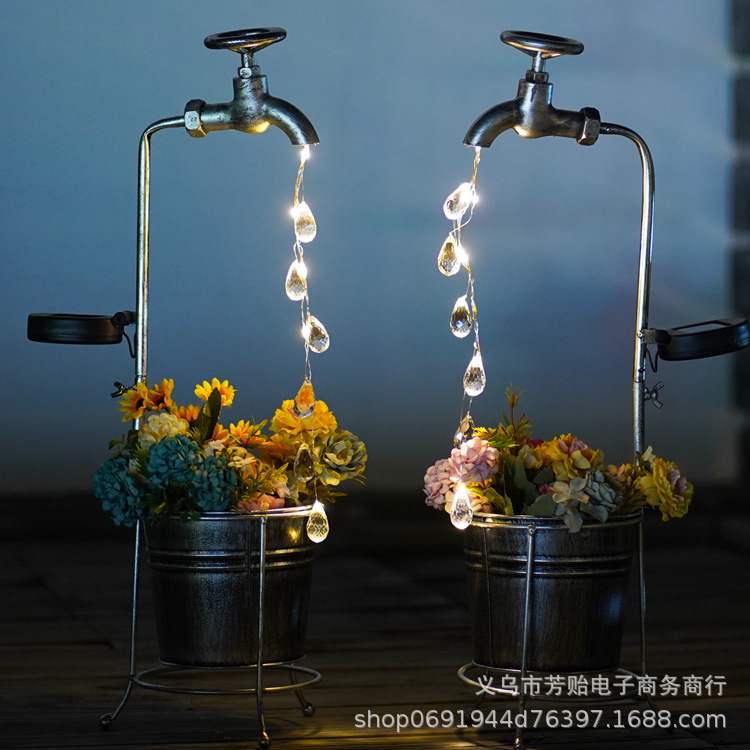 New Amazon solar shower head, water bottle, faucet, water drop, flower pot light, lawn light, courtyard and outdoor garden light full figure