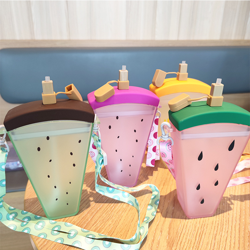 Cross-border e-commerce, European and American foreign trade, watermelon straw, AS plastic water cup, portable shoulder strap, cold water cup, high appearance level water bottle full figure