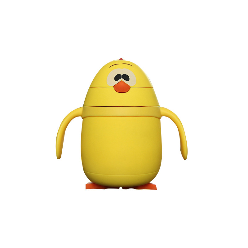 New internet-famous version, cute little yellow chicken with spout, handle, scale printing gift, children's double-layer insulated glass cup Item Picture