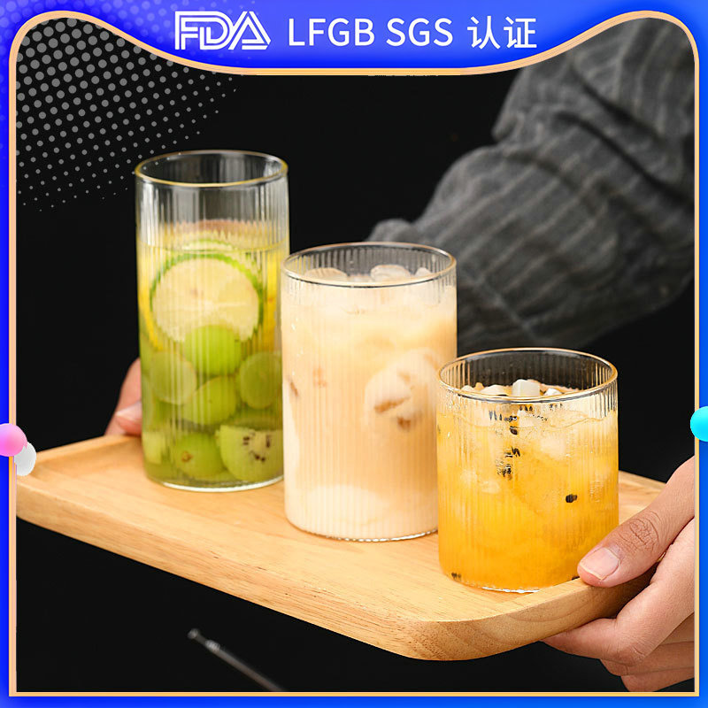 Ins-style high borosilicate glass water cups, household Nordic-style tea cups as souvenirs, vertical patterned glass cups, heat-resistant full figure