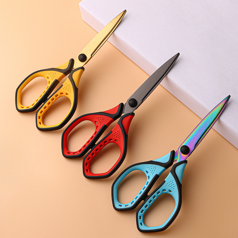 Anti-slip office scissors, art students, DIY stationery, blackening, anti-rust and anti-sticking, paper-cutting, fabric cutting, black, gold color, titanium details Picture