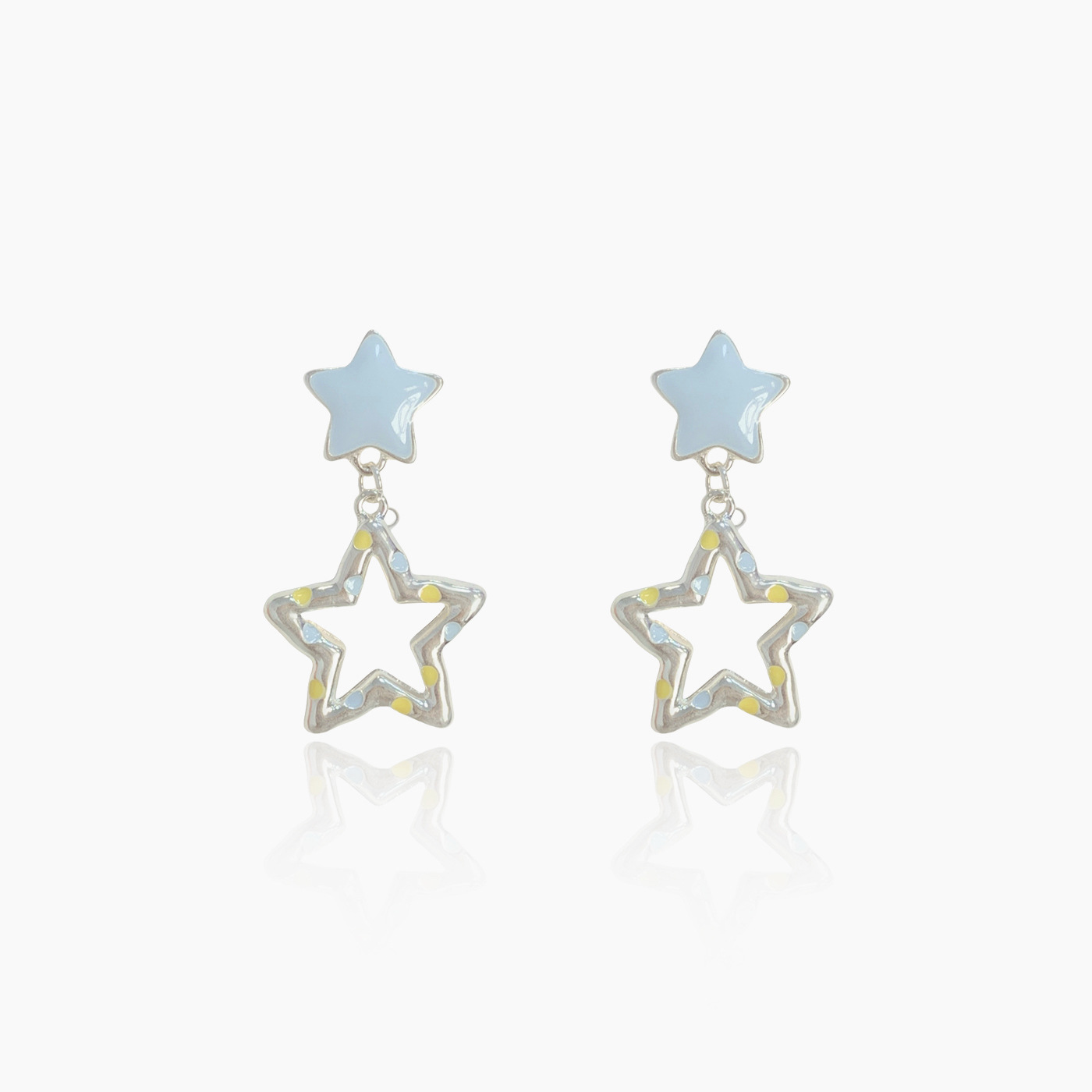 Summer cute oil-dripping blue cat ear earrings, silver needle cartoon Korean version creative and fresh five-pointed star ear studs Item Picture