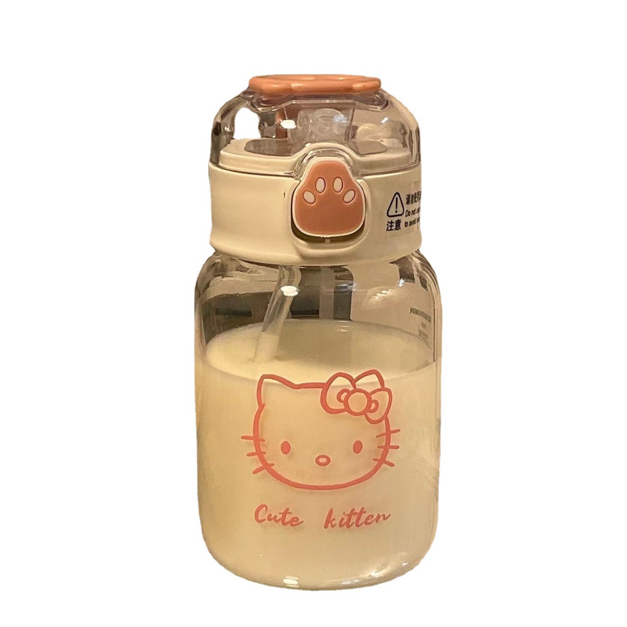 Cat-paw plastic cup, high appearance level on Instagram, the same style as Xiaohongshu water cup, cute and simple straw cup for female students Item Picture