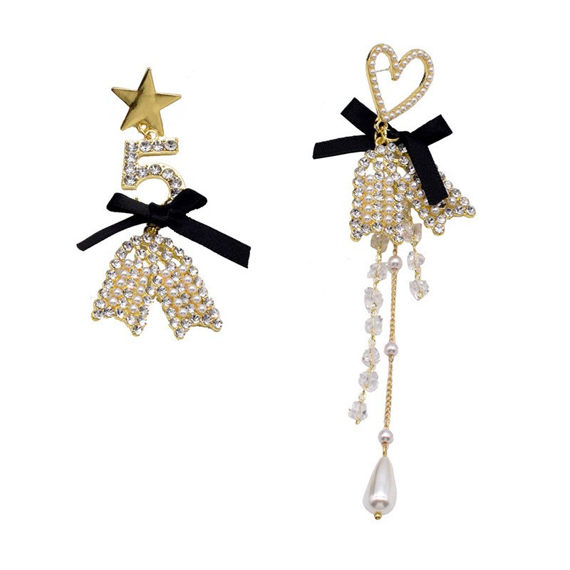 Heart-shaped bow tassels, super ethereal and dazzling earrings, women's niche design sense, high-end and elegant ear clips, ins style earrings Item Picture