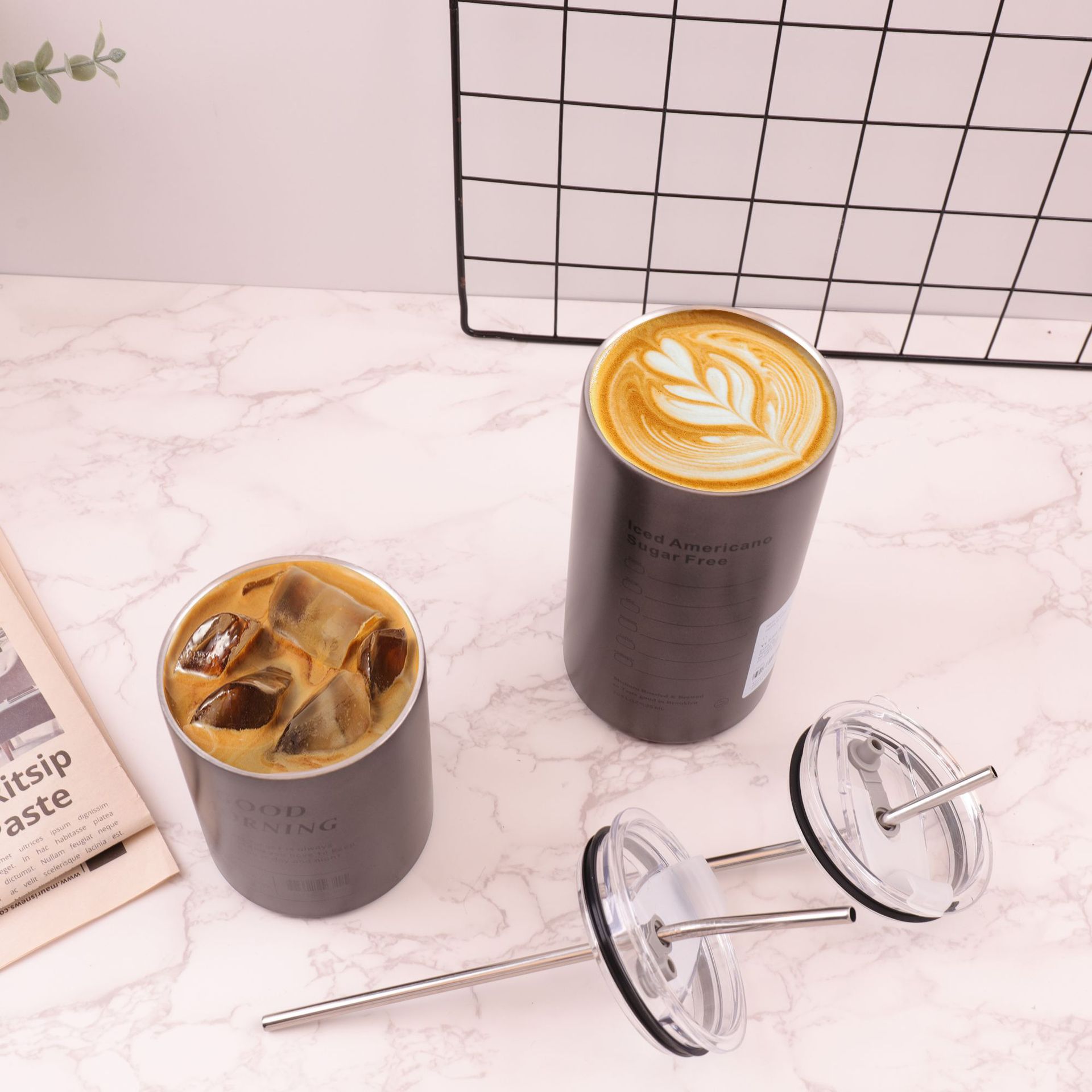 Cross-border vacuum iced Americano cup, stainless steel portable latte straw cup, large-capacity car-mounted portable insulated cup Application Scenario