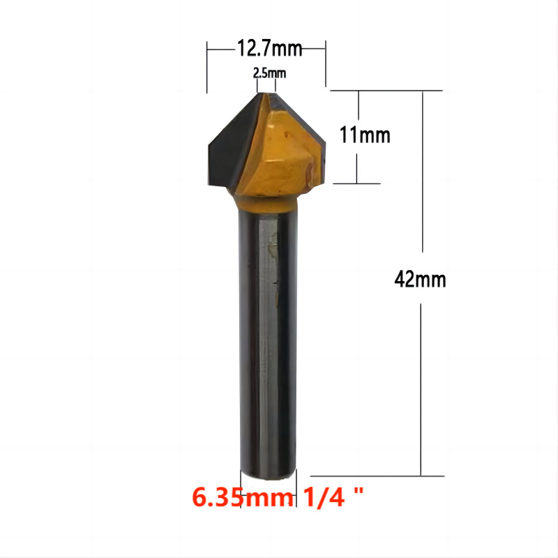 Export 6MM handle flat head 90-degree V-shaped knife, 6*1/2*2.5MM, outer diameter 12.7MM, yellow details Picture