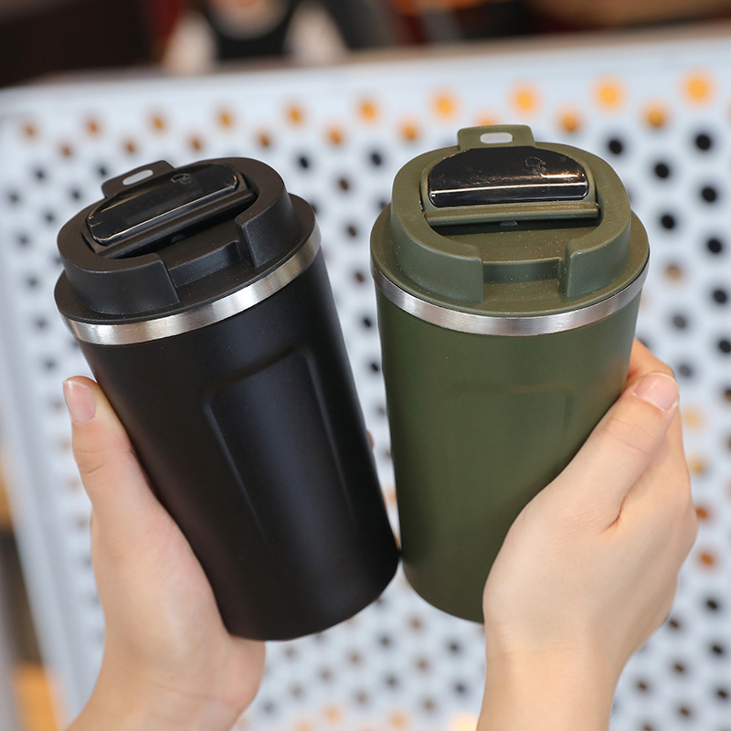 Simple double-layer vacuum temperature measurement and warmth preservation smart coffee cup, outdoor anti-drop portable insulated cup, 304 stainless steel cup details Picture