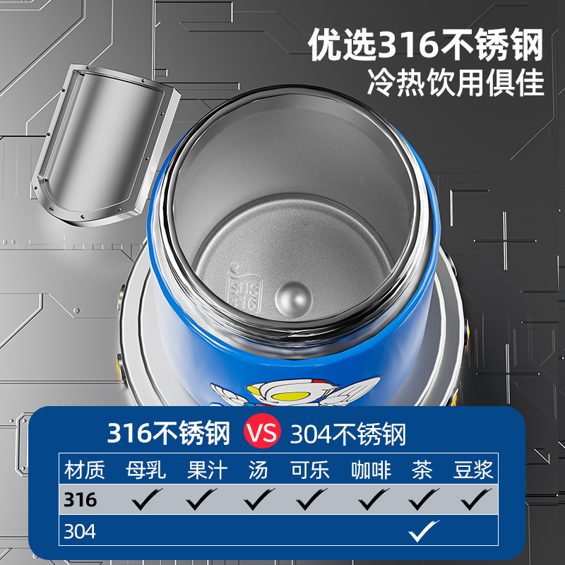 Ultraman genuine insulated cup for children, 316 stainless steel water cup, one lid for two drinks, special water bottle for primary school students to go to school Application Scenario