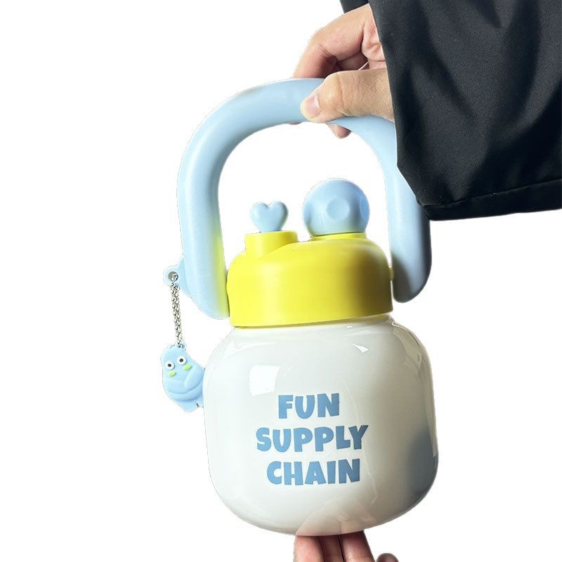 Cute carrying pot, large-belted double drinking cup, large-capacity high-temperature resistant portable water bottle, space straw cup Item Picture