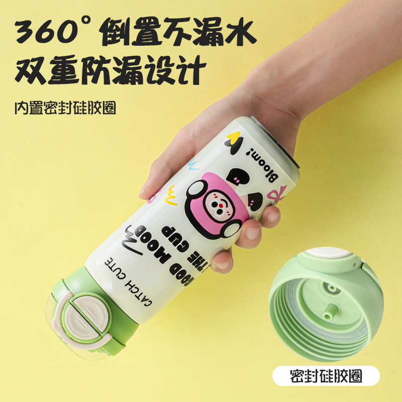 New high-appearance double-drinking bouncing cup, 316 stainless steel insulated cup, cartoon children's insulated cup, girls' straw cup details Picture