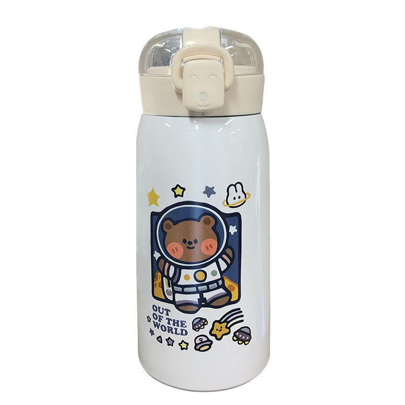 New type of insulated cup with straw, cartoon cute pop-up lid water cup, high appearance level for students, Korean version stainless steel cup wholesale Item Picture