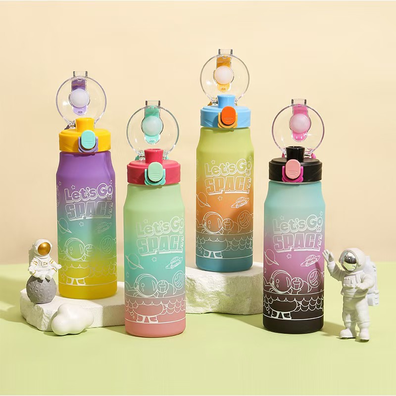 Direct drinking plastic cup, cross-border travel cup, 600ml frosted gradient juice milk tea cup, cute water bottle, adult gift Specification drawing