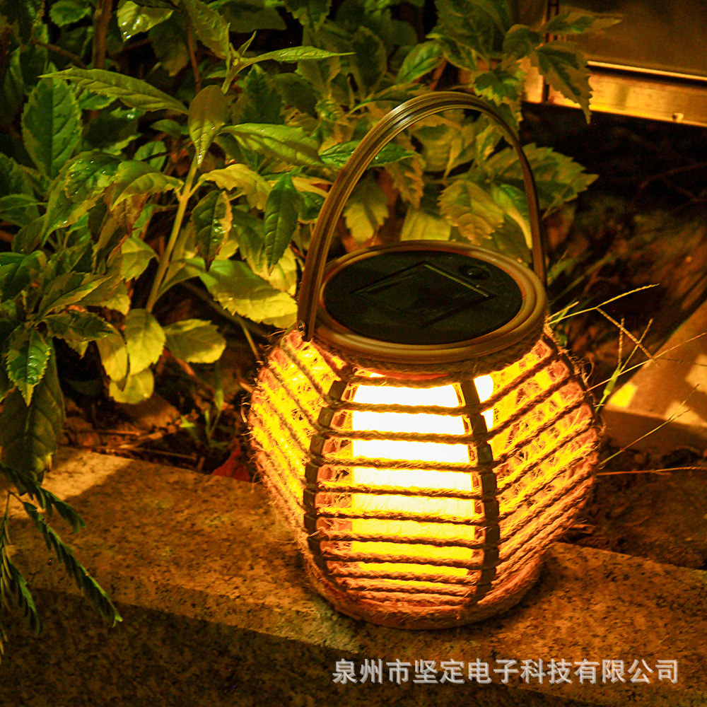 Solar-powered Chinese-style bamboo-woven lanterns for Spring Festival decoration, retro-style hand-held pendant lamps, outdoor courtyard atmosphere lights details Picture