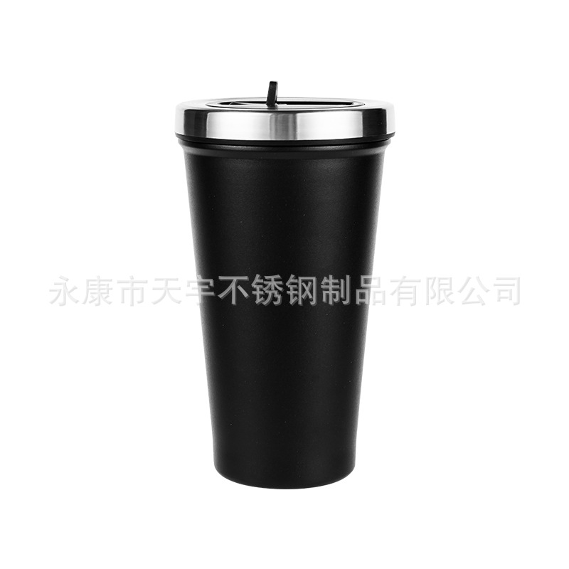 Simple insulated cups with straws, men's and women's office cups, high appearance level water cups, anti-slip and anti-drop coffee cups for sports Item Picture