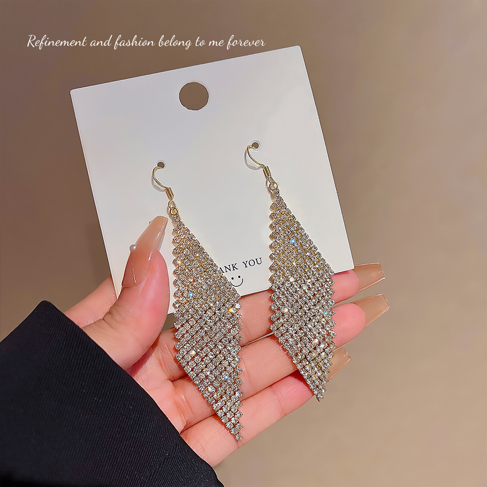 Fashionable, exquisite and versatile tassel earrings, silver needle high-end earrings, feminine, light luxury and exaggerated earrings and accessories wholesale full figure