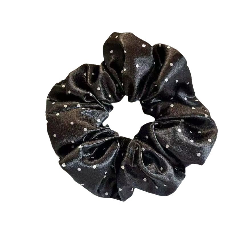 Simple satin polka dot large intestine hair band, gentle retro pleated fabric sausage band, bun hair tie, loose rubber band Item Picture