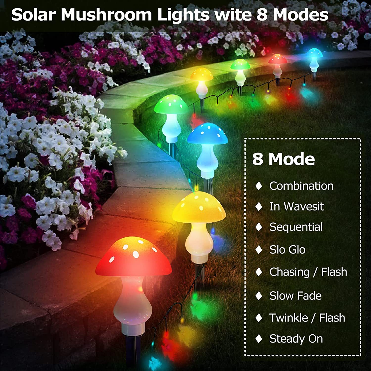 Cross-border new mushroom lamp, outdoor LED solar mushroom lamp, courtyard and garden waterproof decoration (round edge head details Picture
