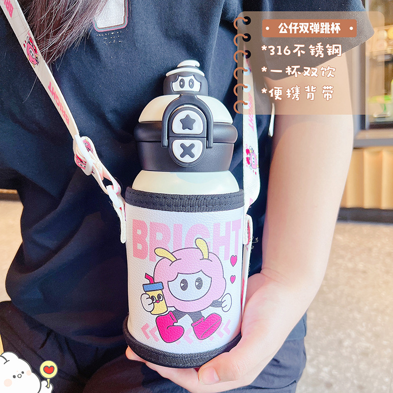 Kindergarten cartoon children's insulated cup, food-grade 316 stainless steel insulated double-drinking straw water cup for boys and girls Application Scenario
