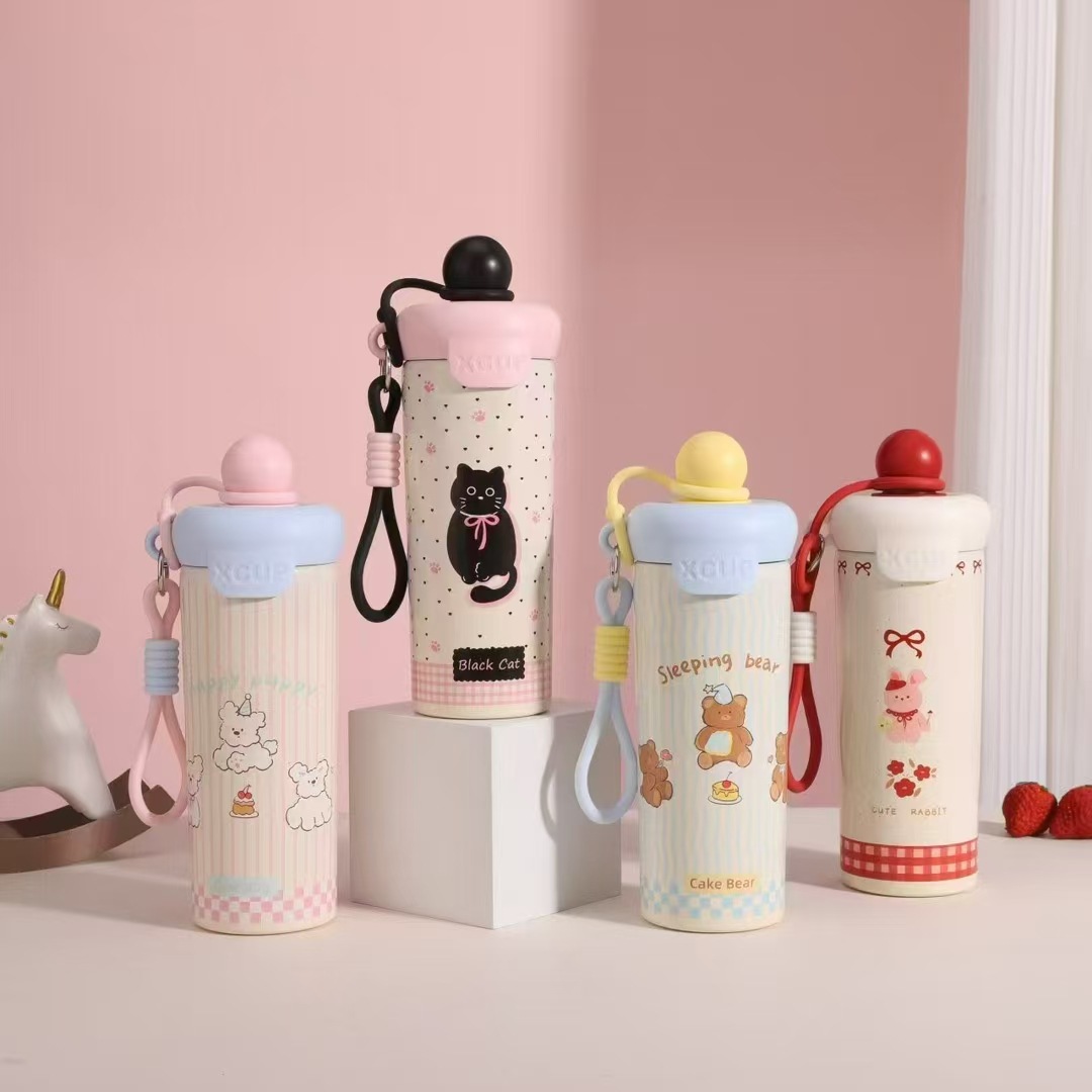 High appearance level insulated cup, float ball cup, cartoon large capacity 316 straw cup, student outdoor rope, cute water cup details Picture