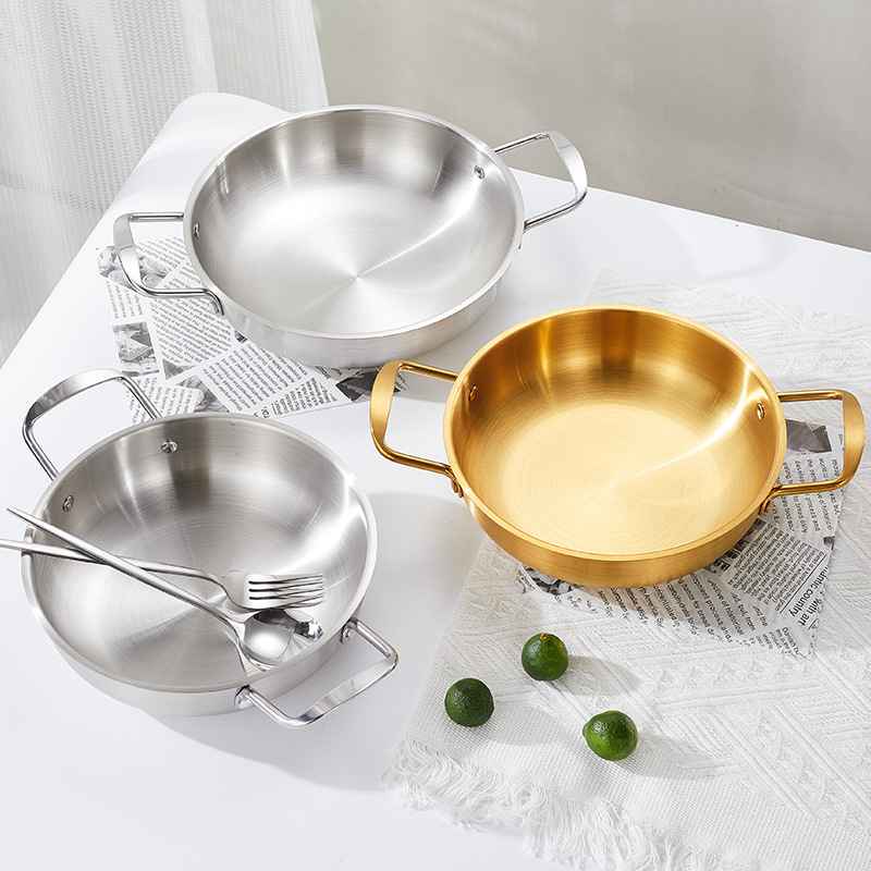 Korean-style stainless steel dry pot instant noodle pot, ramen pot, seafood pot, golden noodle cooking pot, small soup pot, instant noodle double-ear pot Specification drawing
