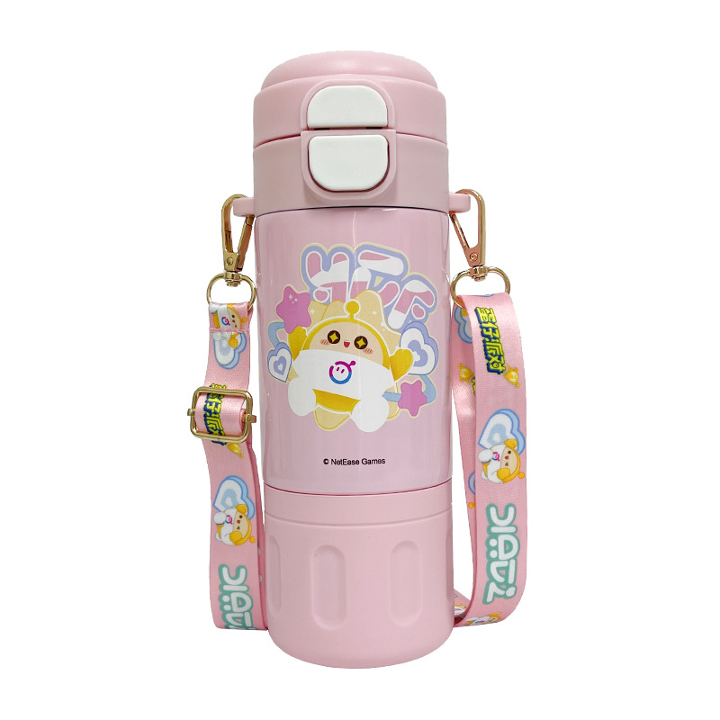 Cute Egg Boy party cup dual-purpose thermos, convenient to carry. Cute straw adjustable shoulder strap drinking cup Item Picture