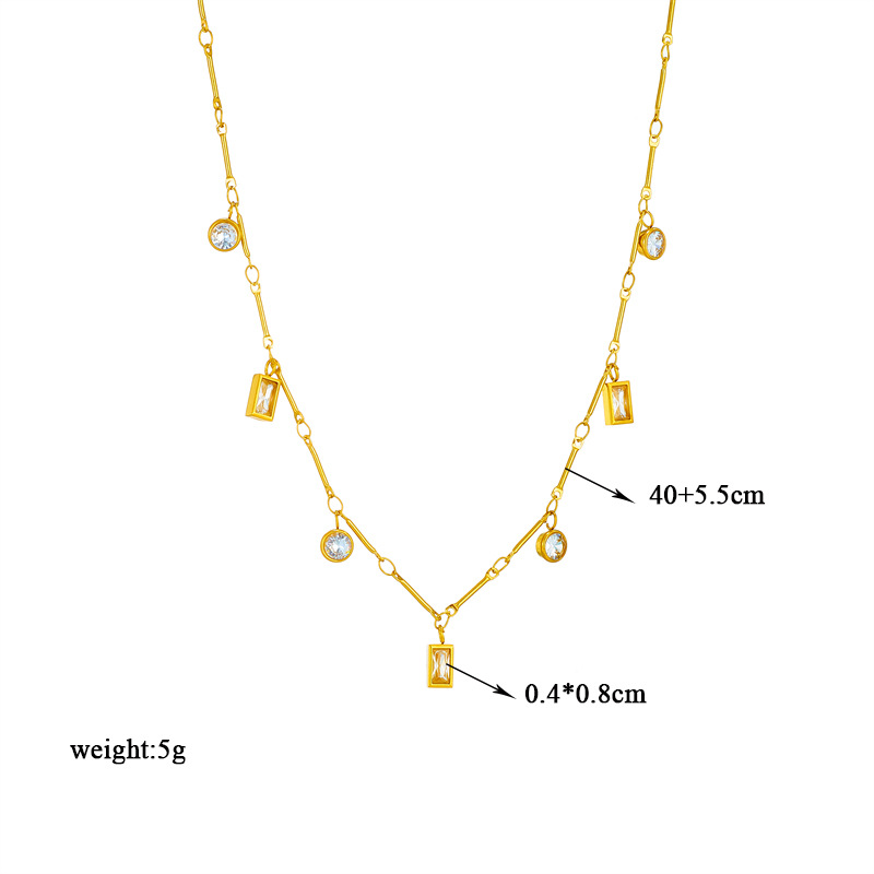 A simple, niche and fashionable square, round, diamond-encrusted pendant, chain, titanium steel jewelry from Japan and South Korea. It's a versatile, exquisite and compact necklace Application Scenario