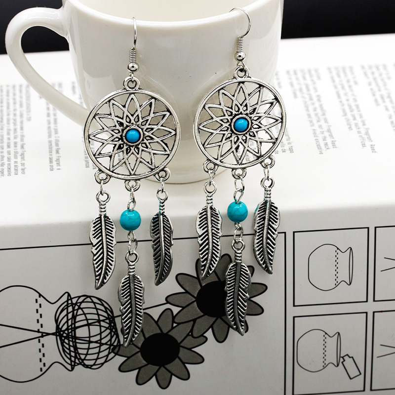 dream catcher Feather Earrings, Dream Net Earrings, trendy new style, wish Best-selling hollowed-out earrings for women Application Scenario