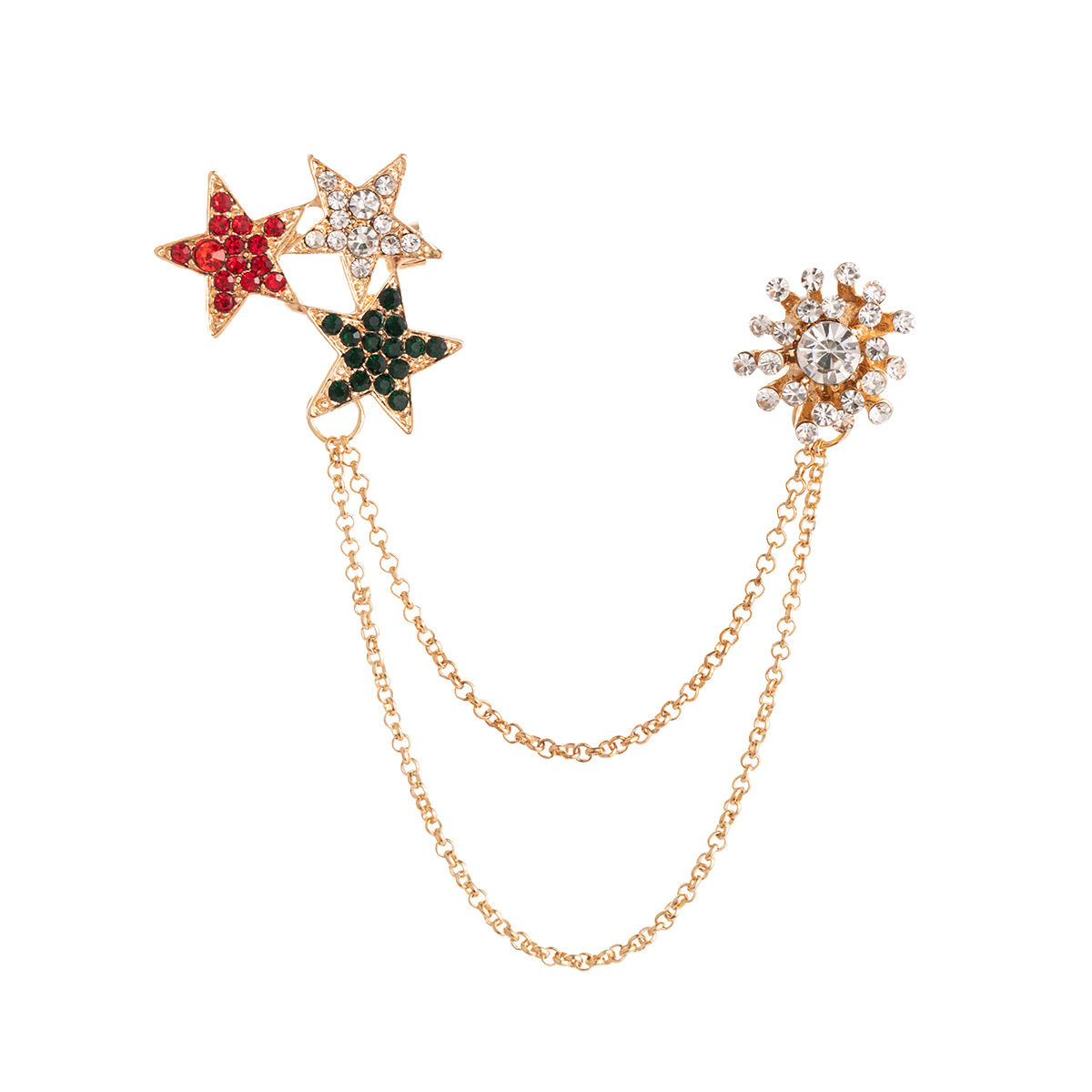 British-style suit shirt, crystal snowflake, five-pointed star chain brooch, cross-border new women's exquisite and fashionable badge Item Picture