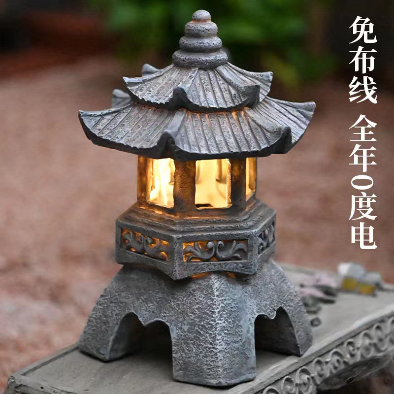 Amazon solar Chinese-style garden lamp ornaments, garden resin statues, handicrafts, decorative landscape lamps, stone tower lamps full figure