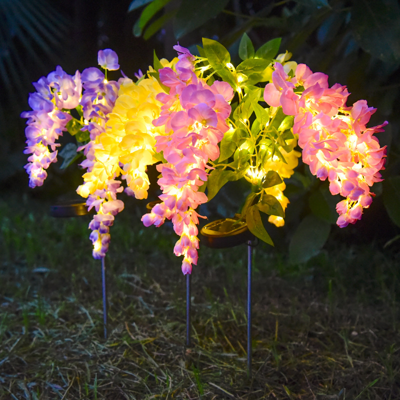 led solar wisteria flower lamp, four-head artificial flower lawn lamp, outdoor courtyard ground insert decorative garden landscape lamp full figure