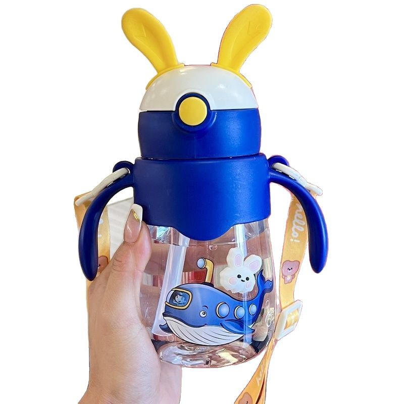 Children's straw cup, cute rabbit, 3-year-old baby drinking cup, high appearance level for girls, special water bottle for kindergarten school Item Picture