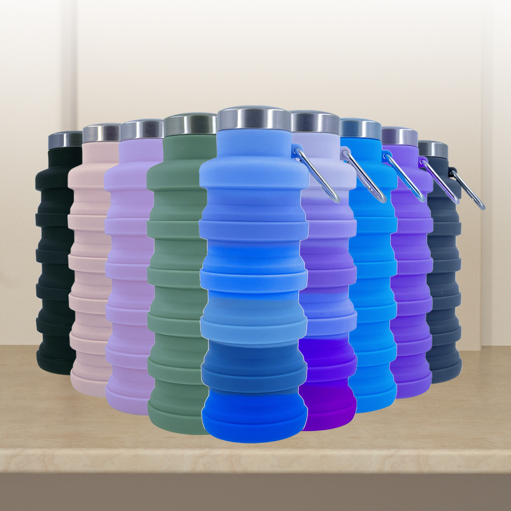 Cross-border bestseller silicone foldable water bottle, creative cycling telescopic cup, portable outdoor sports water bottle gift