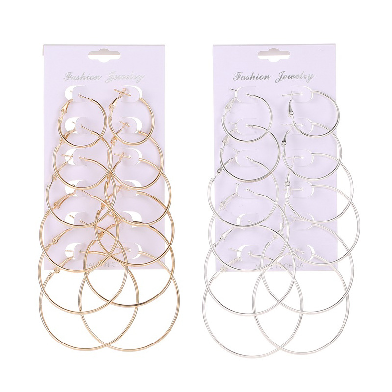 European and American style fashion sets of large, medium and small, 6-piece circular stud earrings, geometric earrings, cross-border supply, one-piece consignment full figure