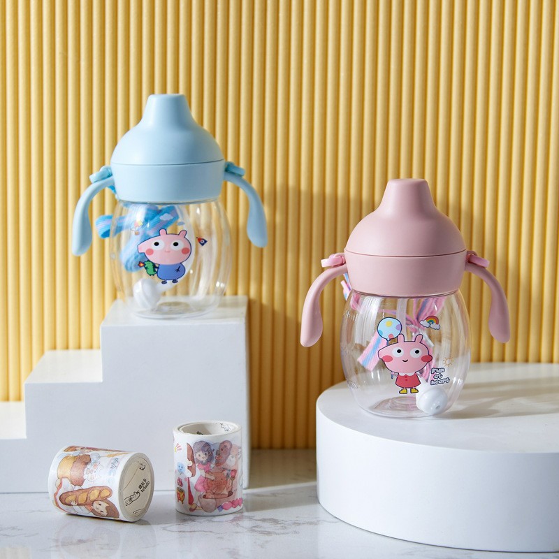 Yinqian Children's Straw Water Cup, baby drinking water and milk duckbill cup, learning to drink cup, baby leak-proof and choking bottle, gravity ball Specification drawing