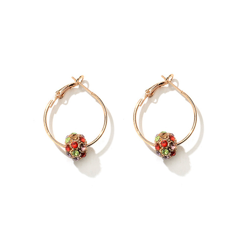 Korean version of ins colorful crystal ball stud earrings, retro and fashionable colorful diamond small ball earrings and earrings Item Picture