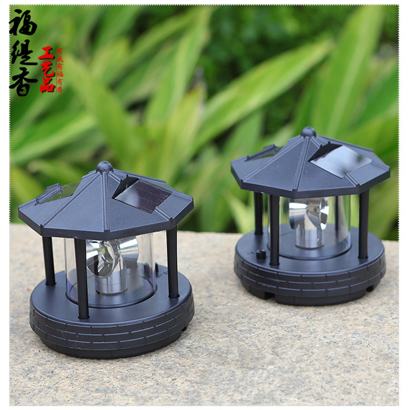 Cross-border LED solar rotating lighthouse resin accessories outdoor courtyard garden lawn decorative lighting landscape lights details Picture