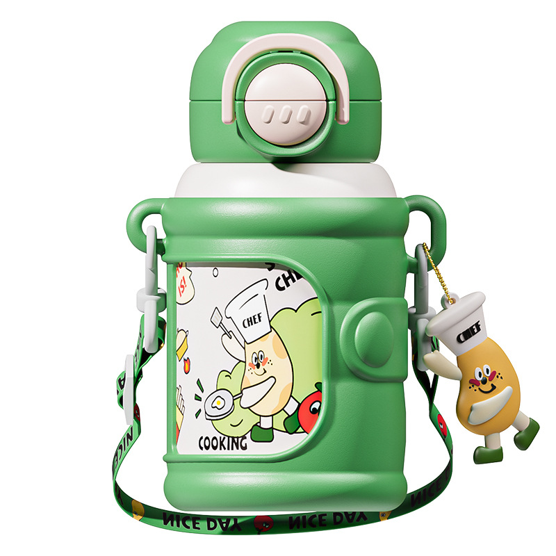 Creative 316 stainless steel children's kettle, double-drinking insulated cup, cartoon high appearance level, portable straw cup, student water cup Item Picture